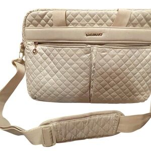 Bagsmart Cream Quilted Laptop Messenger Bag with Shoulder Strap